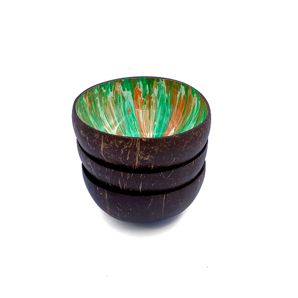 Bol coco peint abstrait bamboo spirit vert